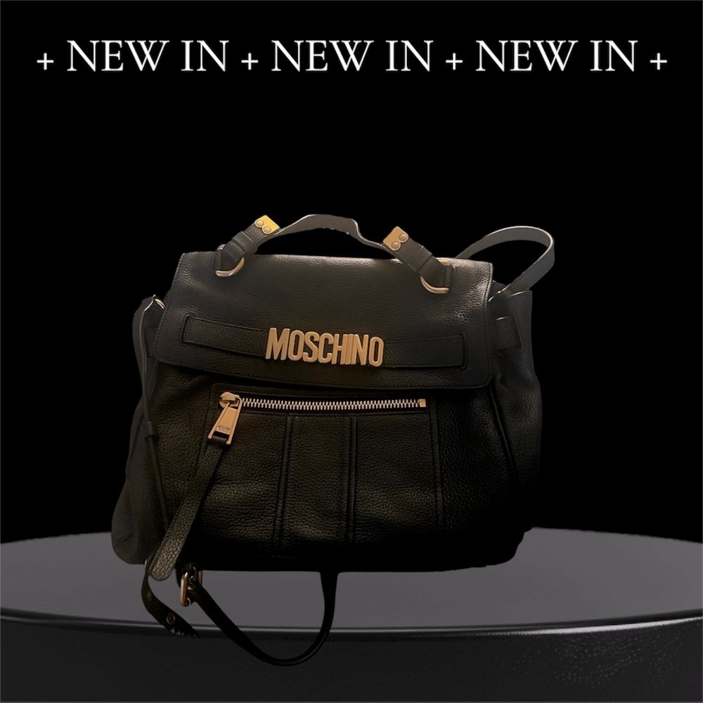 Moschino Black pebble leather three way black handbag with gold hardware Large